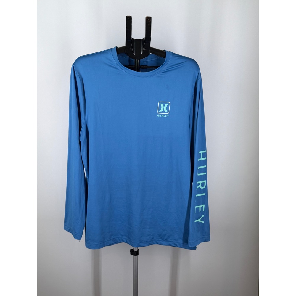 Hurley Mens Long Sleeve Performance Rash Guard Shirt Blue Large Logo Graphic